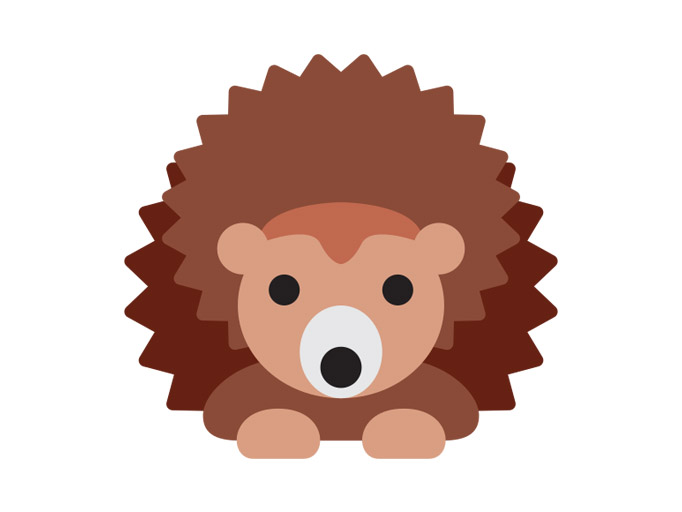 An icon of hedgehog in emoji form, brown colored with spikes, facing front.