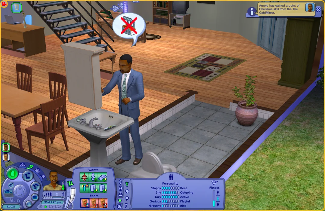 An image of male character from The Sims 3, talking to mirror preparing for his speech.
