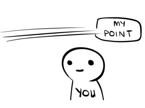 An image of a person with caption 'you', rectangle intext: 'my point' fly over it.